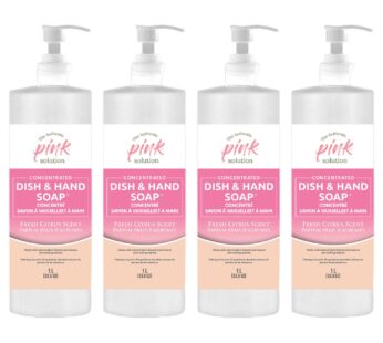 Pink Solution Dishwashing and Hand Liquid Soap Citrus, 4 x 1L (33.8 oz.)
