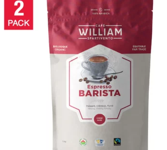 William Spartivento Espresso Barista Dark Roast Fair Trade and Organic Whole Bean Coffee, 2 x 1 kg
