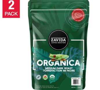 Zavida Organica Whole Bean Organic Coffee, 2 x 907 g