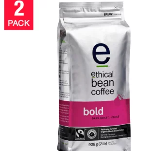 Ethical Bean Coffee Bold Dark Roast Whole Bean Coffee, 2 x 908 g