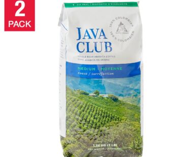 Java Club 100% Colombian Whole Bean Arabica Coffee, 2 x 1.36 kg