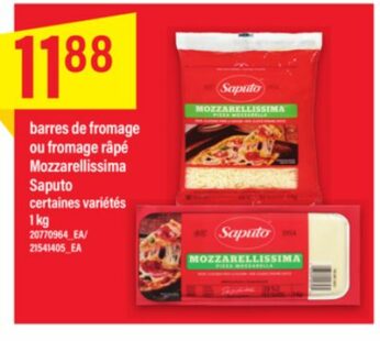 BARRES DE FROMAGE OU FROMAGE RÂPÉ MOZZARELLISSIMA SAPUTO